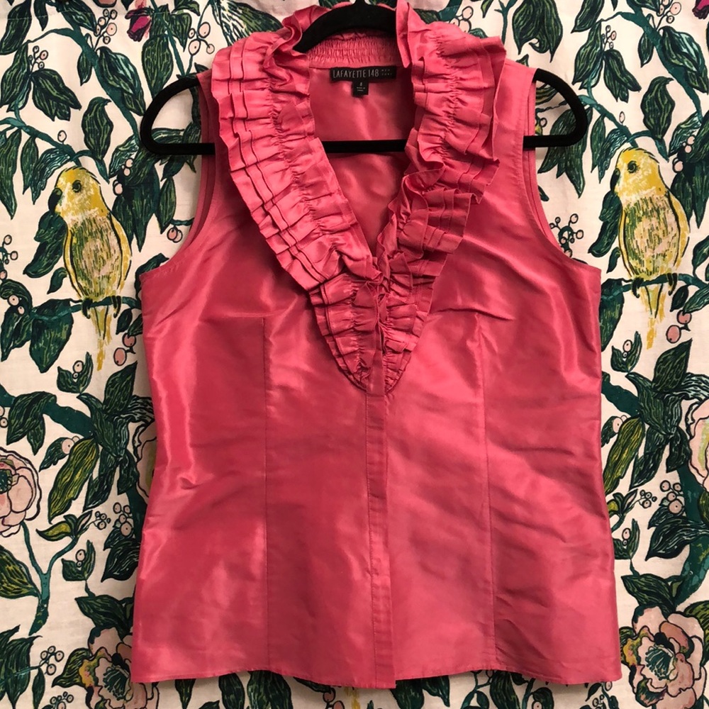 Lafayette 148 Ruffled Neck Sleeveless Shirt